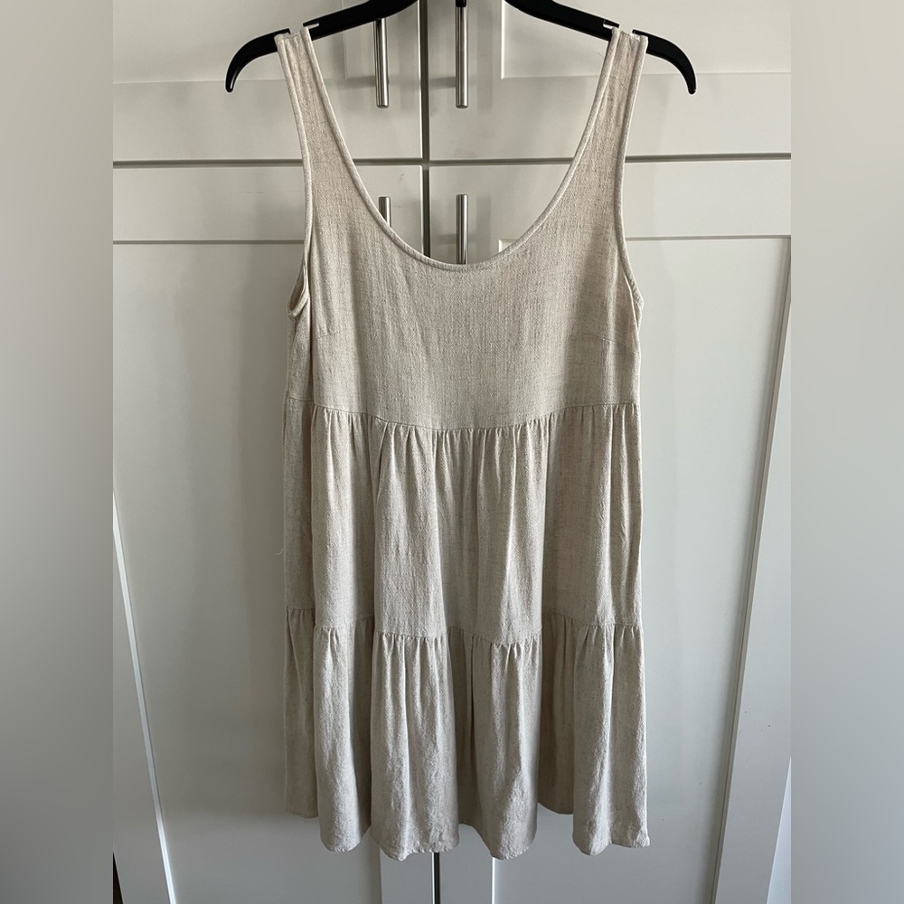 Beige Linen Tiered Maternity Dress